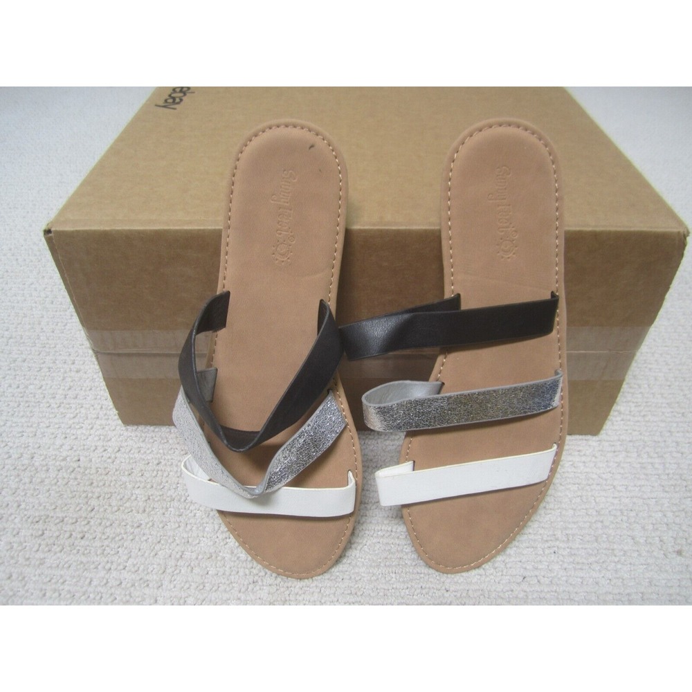 Sunny Feet Sandals Womens 10 Brown Strappy Waterfront Slip On Slides